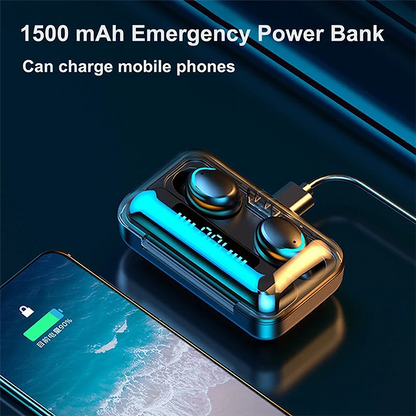 Bezprzewodowe słuchawki Bluetooth F9, wodoodporne, z wyświetlaczem LED, z etui ładującym, do iPhone/Android
