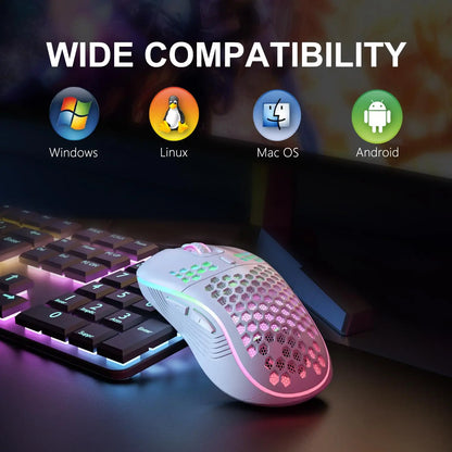 Bezprzewodowa mysz gamingowa 2.4G RGB, ergonomiczna, z regulacją DPI