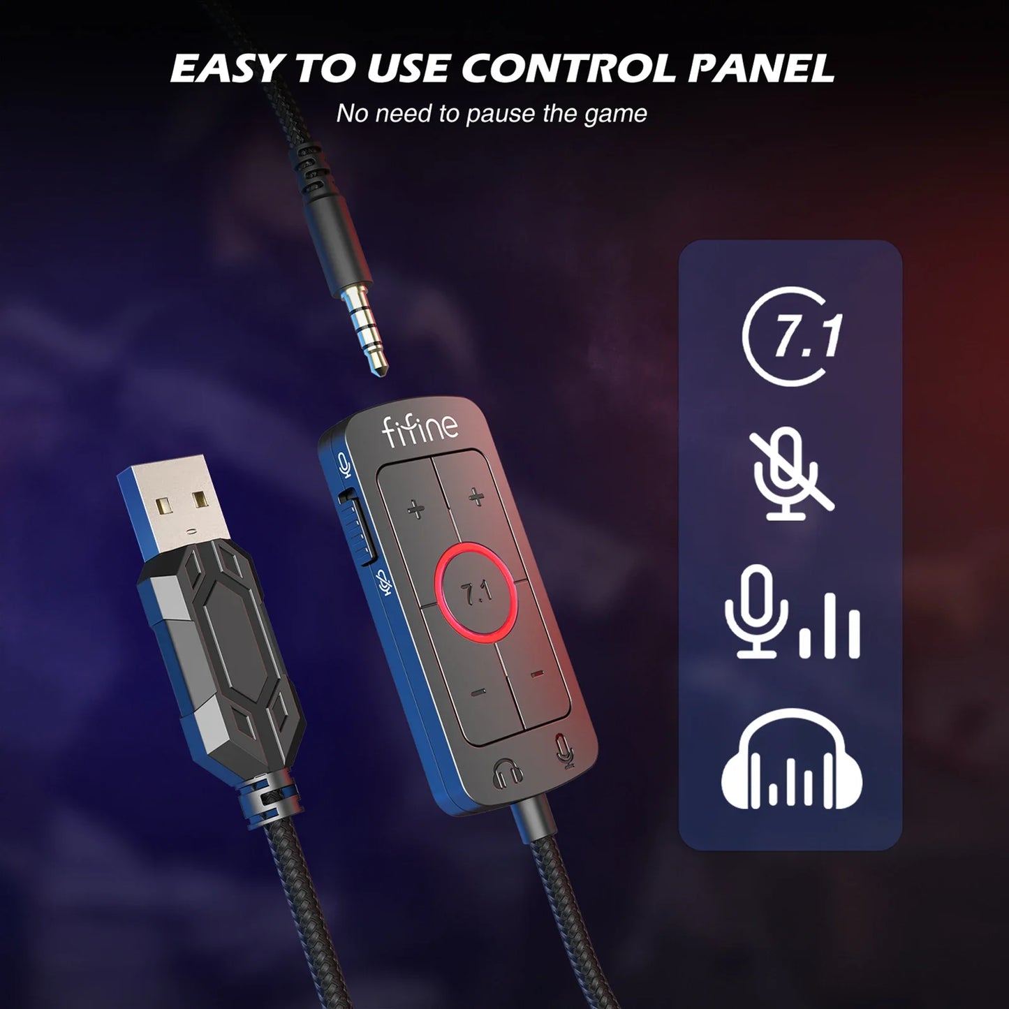 Słuchawki FIFINE, 3.5mm i USB, 7.1 dźwięk, z kontrolą głośności, do PC/MAC/PS4/PS5