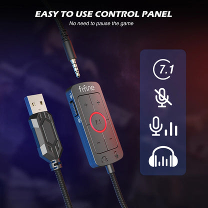 Słuchawki FIFINE, 3.5mm i USB, 7.1 dźwięk, z kontrolą głośności, do PC/MAC/PS4/PS5