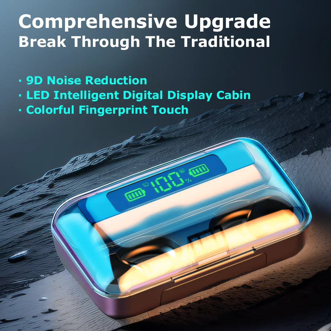 Bezprzewodowe słuchawki Bluetooth F9, wodoodporne, z wyświetlaczem LED, z etui ładującym, do iPhone/Android